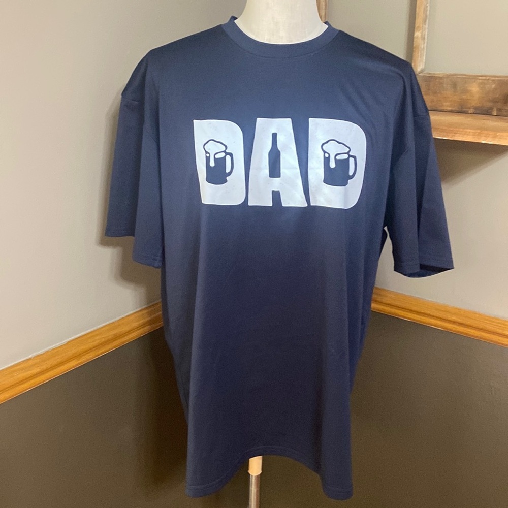 Dad navy blue & white beer graphic short sleeve crew neck tee shirt size XL